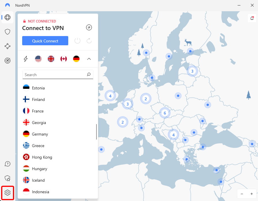 NordVPN interface