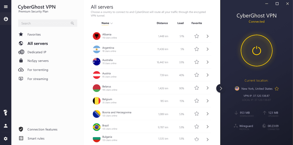CyberGhost VPN interface
